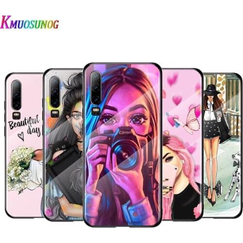 Fashion Female Girl For Huawei P40 P30 P20 P10 Pro Plus Lite 5G 2019 Tempered Glass Cover Shell Luxury Phone Case