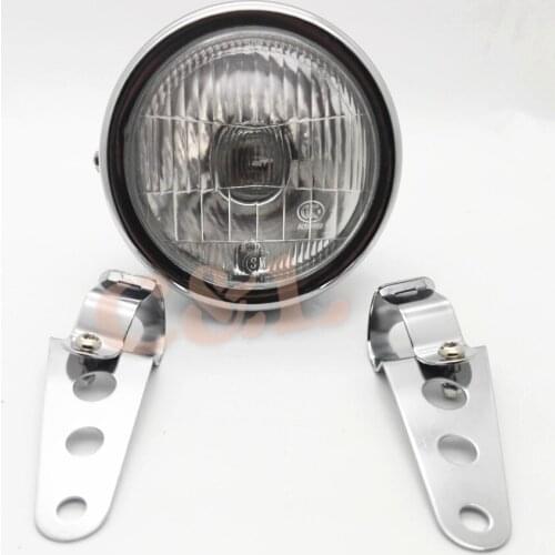 Motorcycle Chrome Metal Clear Lens Front Headlight With 28-34mm Fork Tubes bracket For Honda Suzuki Triumph Cafe Racer Custom