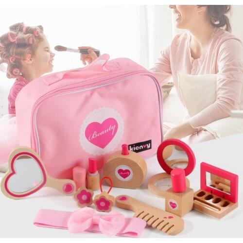 12Pcs 10Pcs Pretend Wooden Makeup Set Simulation Cosmetics Set Pretend Kids Girls Makeup Toys Pink Non-toxic Wood Make up Toys