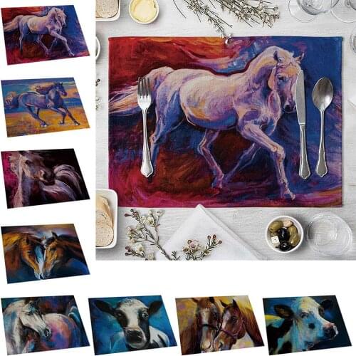 42x32cm Cow Horse Print Anti-skid Heat Insulation Bowl Dish Pad Waterproof Placemat Tableware Mat Kitchen Table Decoration