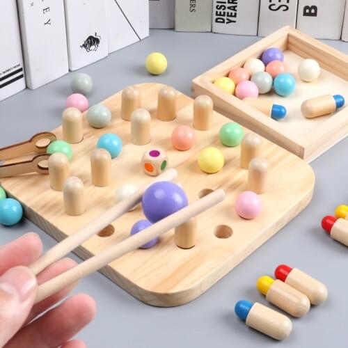 JaheerToy Color Classification Memory Game Bead Holder Exercise Babys Coordination Montessori Educational Wood Toys for Kids