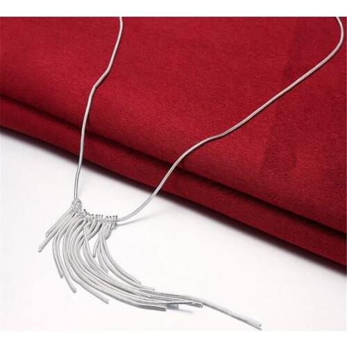 New Fashion 925 Sterling Sliver Long Tassel Pendant Necklace gargantilha Choker Chain necklace For Women