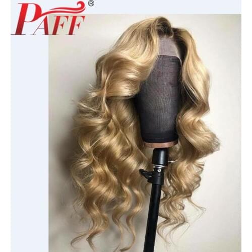 PAFF Glueless Lace Front Wigs 4T613 Ombre Blonde Color Wigs Body Wave Front Lace Human Hair Wigs Bleached Knots