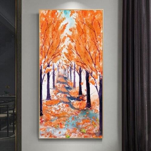 Watercolor Rich Tree Landscape Posters and Prints Modern Canvas Painting Golden Wall Art Abstract Pictures for Home Decoration