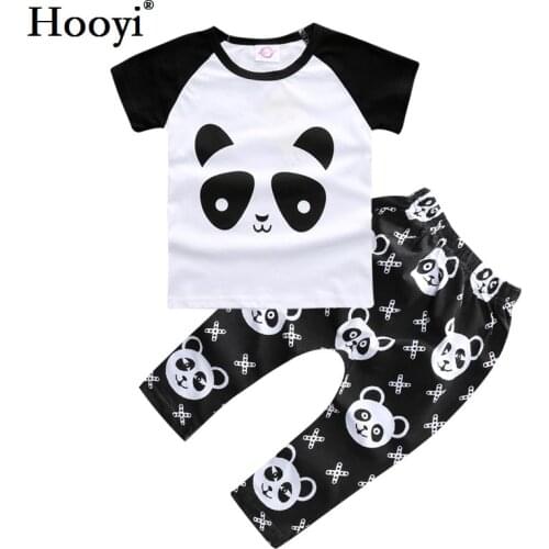 Panda Print Casual Baby Clothes Sets Black 2018 Summer Cotton Baby Girl T-Shirt Pants Children Outfits Sport Suit Grid Cotton