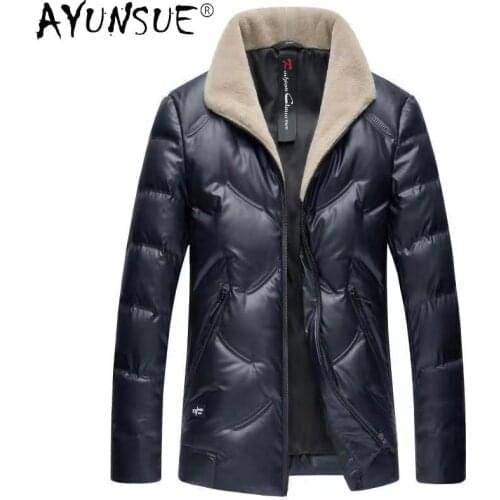 AYUNSUE Mens Down Jacket Men Clothing Fashion Winter Coat 100% Wool Fur Collar Clothes Warm Waterproof Down Jackets Ropa LXR628