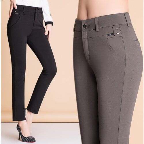 Plus Size Spring Autumn Pants Women Slim Elastic High Waist Straight Pants Stretch Female Trousers Pantalones Middle-aged Pants