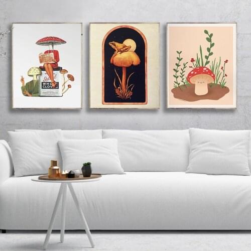Frog Mushroom and Women Little Mushy Canvas Painting Wall Art Nordic Posters and Prints Wall Pictures for Living Room Decor