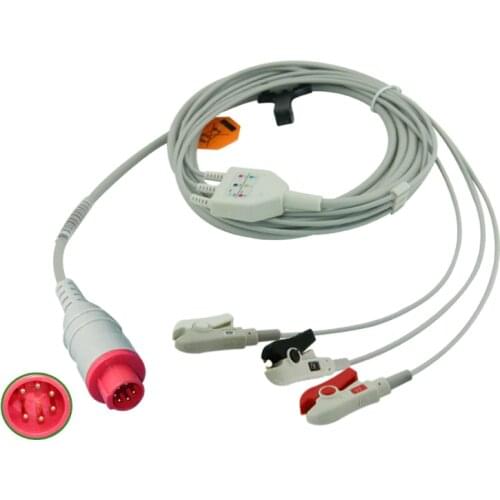 Compatible Bionet BM3 One-piece ECG Cable AHA 3Lead Clip