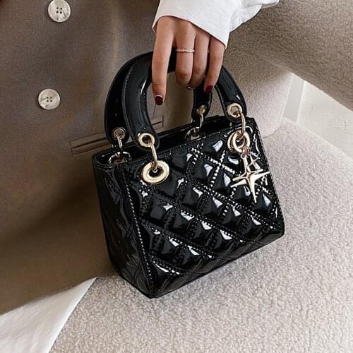 Retro Pu Diamond Lattice Handbag Women High-Quality Patent Leather Womens Crossbody Bag Elegant Designer Shoulder Bag Woman