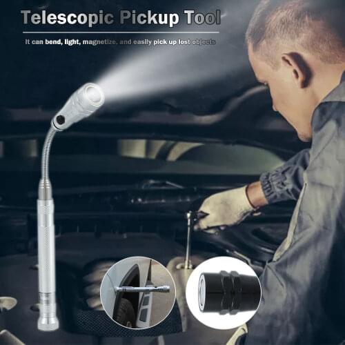 LED Light Magnetic Pick-Up Tools Telescopic Multifunctional Magnetic Flashlight Torch Lamp Magnet Pick Up Tool