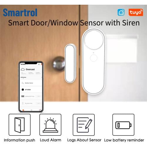 Smartrol Tuya Smart Wifi Window Door Sensor Detector Alarm Smart Life App Notification Window/Door Sensor Security Alarm