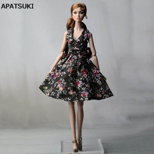 Black Flower Countryside Floral Dress For Barbie Doll Clothes Evening Dresses Clothes For Barbie Dolls Outfits Doll Accessories