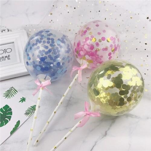 5inch Confetti Balloon Cake Topper Decoration with Straw Ribbon Table Baby Shower One Birthday Wedding Party Balloon Topper