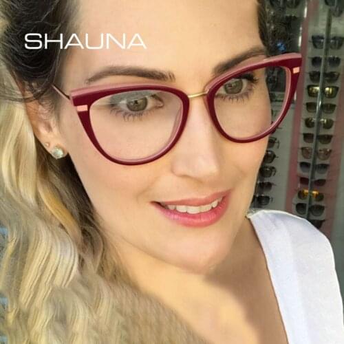 SHAUNA Fashion Anti-Blue Light TR90 Women Cat Eye Optical Frames Spring Hinge Computer Glasses