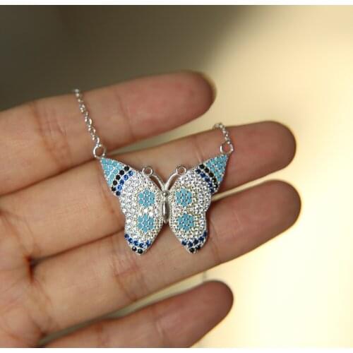 Real 925 sterling silver long zircon butterfly necklaces pendant fashion sterling silver jewelry necklace for Women girls gift