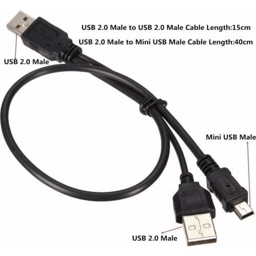 100pcs lots hot sell Durable USB 2.0 A Male to Mini USB B 5 pin+USB 2.0 A Male Data Power Y Splitter Cable lowest price