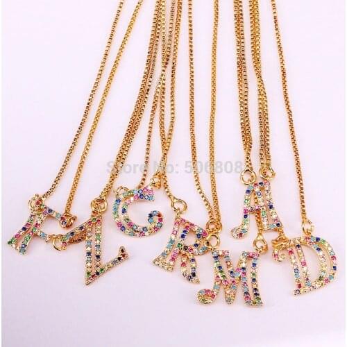 12PCS ZYZ-N8245 Letter Pendant Necklace for Women Men Alphabet from A to Z Gold Color Fashion Necklace Link Chain Jewelry