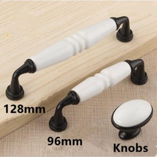 128mm modern simple white black furniture handles white ceramic drawer cabinet knobs puls 96mm black dresser door handles pulls