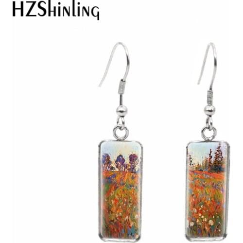 2020 New Dance of Wildflowers Earring Wild in Flower Art Rectangular Earring Fashion Hook Earrings Glass Dome Jewelry