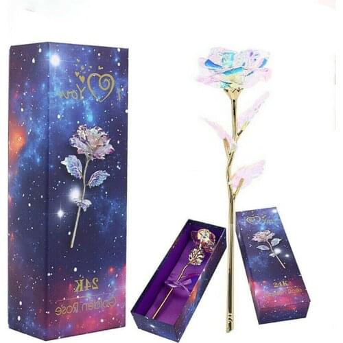 24K Gold Plated Artificial Rose Flower With Gift Box ValentineS Day Crystal Love Rose Flower Gift For Girlfriend Mom Wife