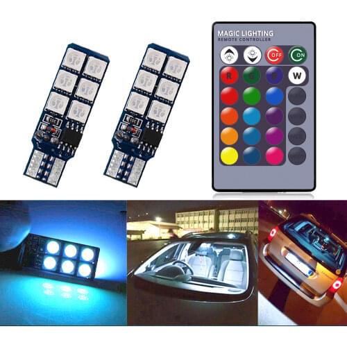 2X T10 RGB Multi Colors Changing Bulb Colorful Car Interior Light Remote Control Auto Led Festoon Dome Reading Light Trunk Lamp