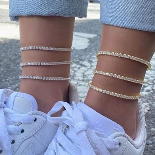 3mm cz tennis chain anklet chain foot chain iced out bling Bohemia Summer Beach Anklets girl women leg chains jewelry