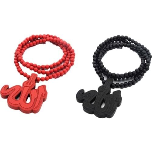 3 Styles Allah Necklace Hip-hop Dance Accessories Hip-hop Wooden Necklace Pendant Unisex Religious Cross