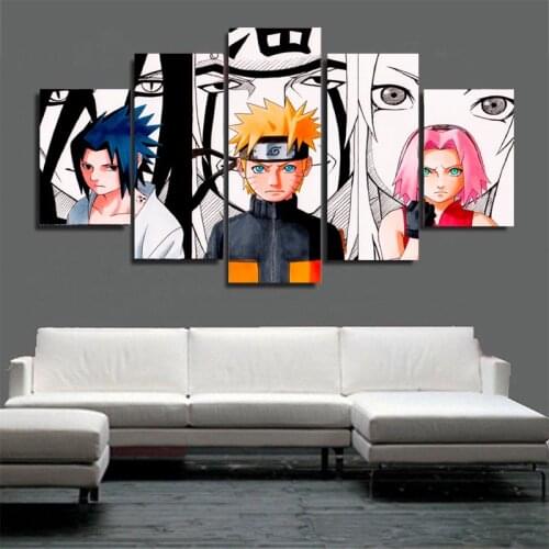 Naruto 5 Panels Anime Canvas Printing Naruto Uzumarki Haruno Sakura Uchiha Sasuke Character Poster Wall Art Home Decor Cudros