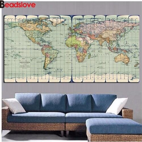 5D round DIY Diamond Embroidery Classic Vintage Earth World Map Full Drill Square Diamond Painting Rhinestone Pictures Office