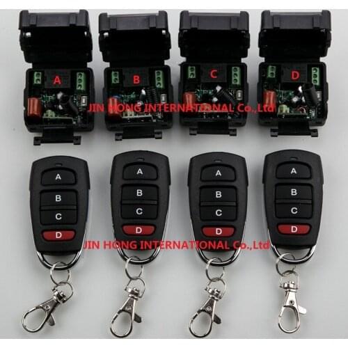AC220V 1CH 10A Learning Code Wireless Remote Control Switch System teleswitch 4 Receiver and 4Transmitter Applicance Garage Door