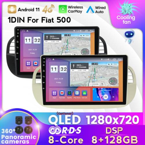 Android 10.0 DSP RDS Car Radio for Fiat 500 White Black 2007 2008 2009 2010 2011 -2016 DVD Player Carplay Quard Core WIFI BT FM