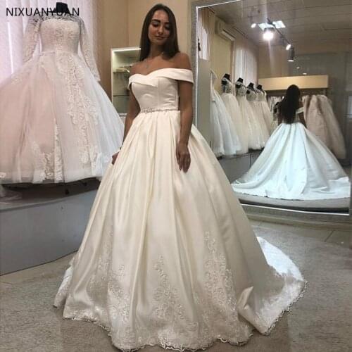 Princess Ball Gown Wedding Dress Off Shoulder White Ivory Robe De Maria 2021 Beaded Belt Appliques Vestido De Noiva Sweep Train