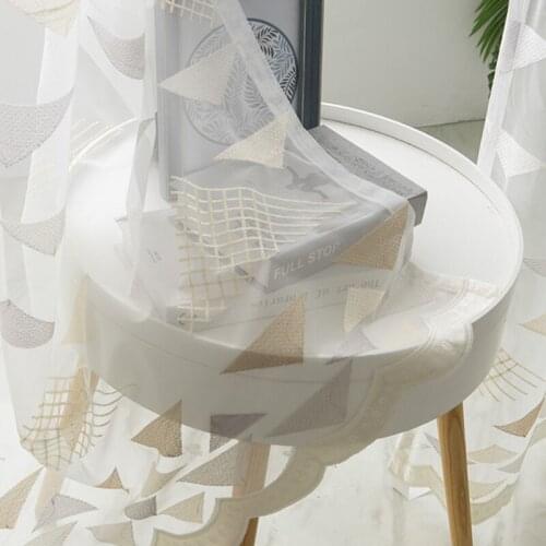 White Geometric Embroidered Tulle Curtains for Living Room Modern High Quality Multicolor Trian gle Yarn Geometric Gauze#30