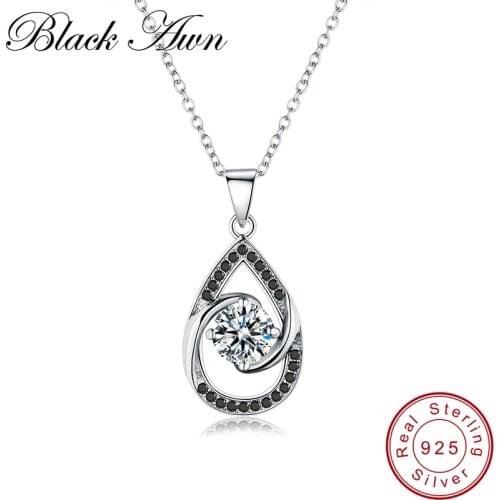 [BLACK AWN] Fine Genuine 100% 925 Sterling Silver Jewelry Necklaces Pendants Trendy Water-Drop Necklace for Women P078