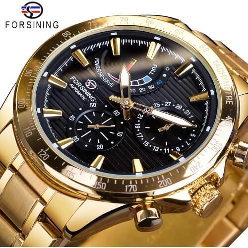 Forsining Golden Stainless Steel 2020 Power Reservce Mechanical Designer Wirst Watches Top Brand Luxury Mechanical Relogio Clock