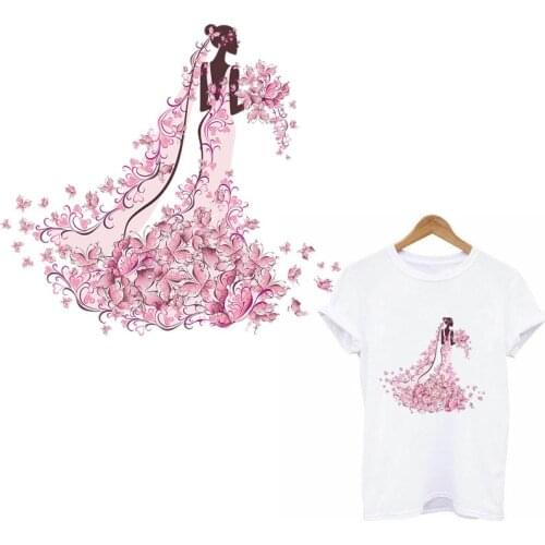 Pulaqi Bride Flowers Patches For Clothing Thermo-stickers On Clothes Heat Transfers Cartoon Women T-shirt Applique Stripes