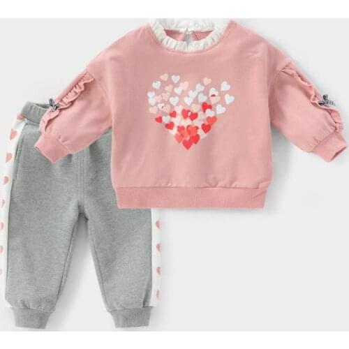 Children spring and autumn two-piece Love printed Boy girl sweatshirt jacket + pants fashion new quality Kids clothing 0-5Y