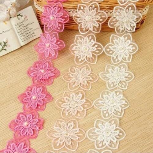 DIY 2 Yards Organza Flowers Pearl Lace handmade Wedding dress clothing accesories