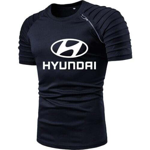 Summer Mens T-shirt Hyundai Car Logo Printing Fashion Casual Folds Cotton short sleeve High Quality Mens short sleeve