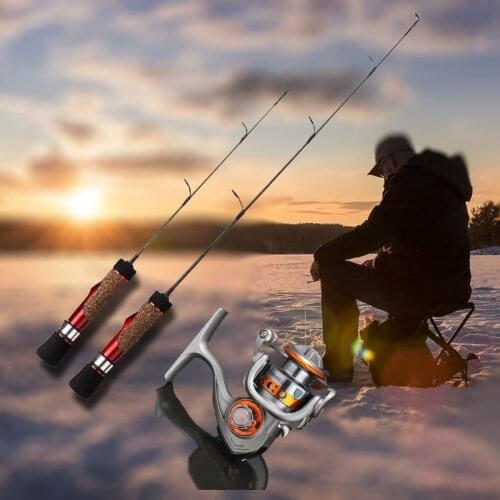 IField Winter Ice Fishing Reel Rod Combo: XO150 Mini Spinning Reel with 41cm/56cm Carbon Ice Rod for Fishing Perch Pike
