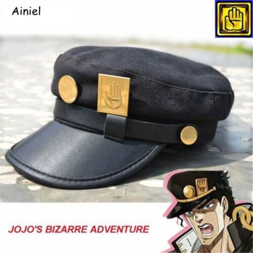 Anime JOJO Cap Hat JoJos Bizarre Adventure Jotaro Kujo Joseph Army Military JOJO Cap Hat with Badge Animation Around for Adults