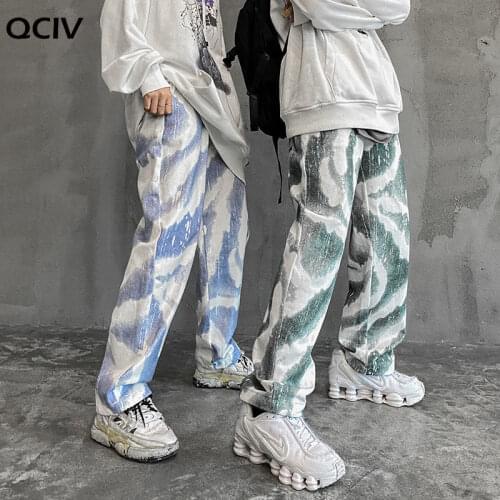 Korean Cotton Tie-dye Pants Mens Fashion Retro Casual Pants Men Streetwear Wild Loose Hip-hop Straight Trousers Mens M-2XL