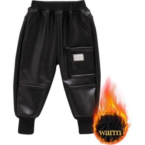 Girl Leather Pants Letter Kids Trousers For Girls Thick Warm Trousers For Children Cotton Padded Child Girl Clothes