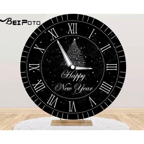 Round circle background black christmas colock baby photo studio backdrop happy new year Party decor table Cover YY-632