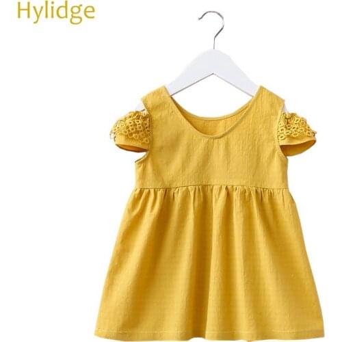 Hylidge Lace Decor Short Sleeves Kids Dresses for Girls Princess Dress Baby Toddler Cotton A-Line Dress Children Summer Clothing