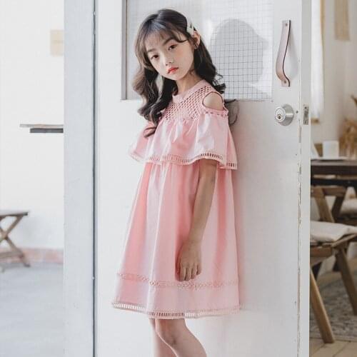 4 to 16 Years New 2020 Summer Cotton Girls Dresses Kid Princess Dress Children Cute Dress Elegant Hollow Out Shoulder Off, #8511