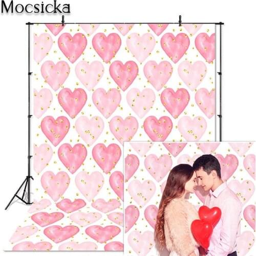 Mocsick Red Pink Love Heart Photography Backdrop Romance Valentines Day Baby Child Portrait Photo Booth Background Photo Studio