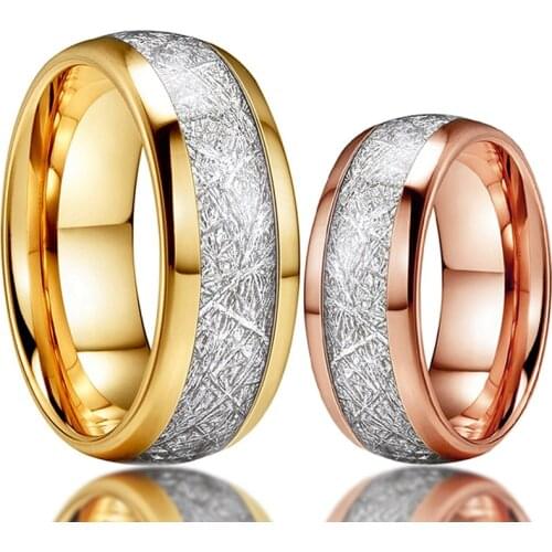 Fashion Stainless Steel Rose Gold / Gold Color Ring For Men Vintage Meteorites Pattern Wedding Engagement Band Domed Comfort Fit