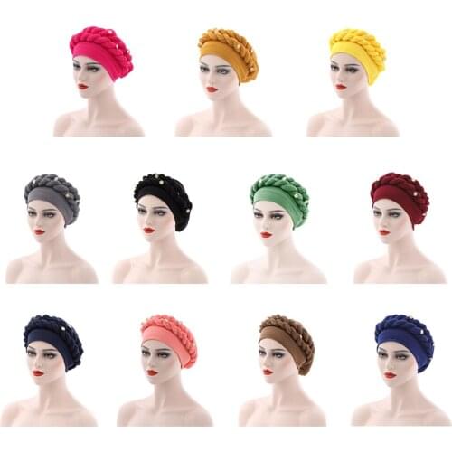 Muslim Braided Hijab Indian Hat Women Elastic Turban Hijab Islamic Chemo Cap Ladies Stretch Head Wrap Head Scarf Bonnet Fashion